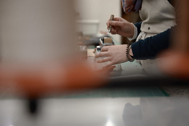 leather detailing in process at createlab warehouse