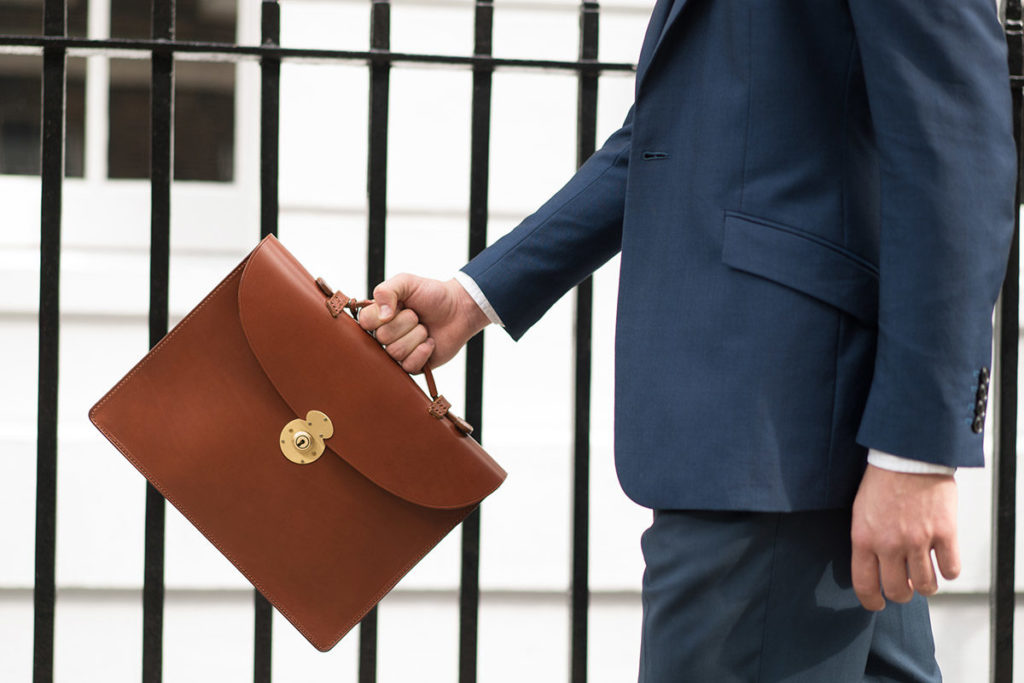 brown minimal leather side bag by pickett london